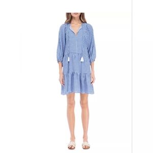 Studio B By Bobeau Tiere Babydoll dress W. Tasse blue square Women Casual Size L